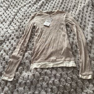 Zara Light Taupe and Cream Layered Long-Sleeve Top